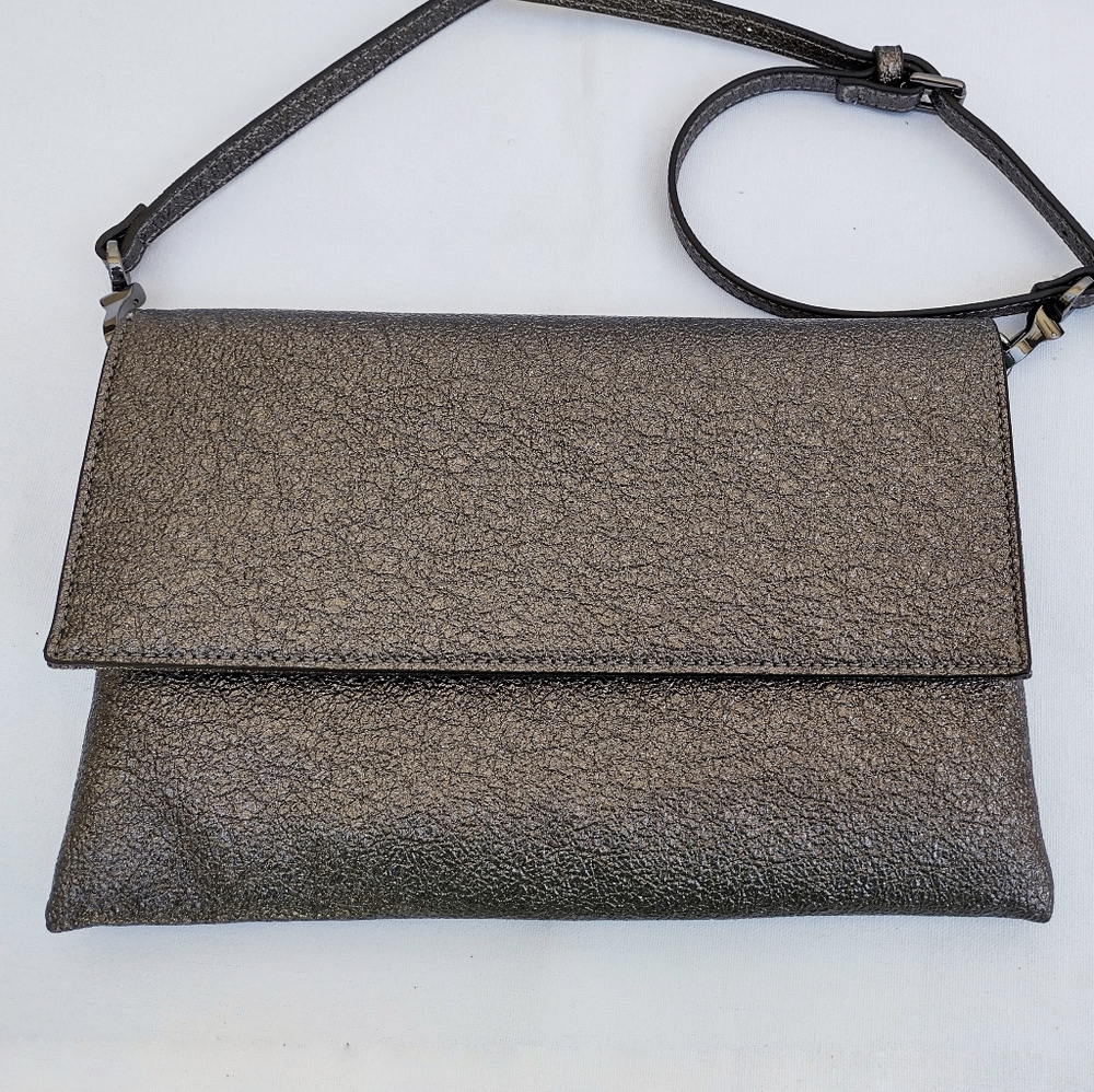 Neiman Marcus Crossbody Clutch Purse Hand Bag in Dark Gray / Dark Silver